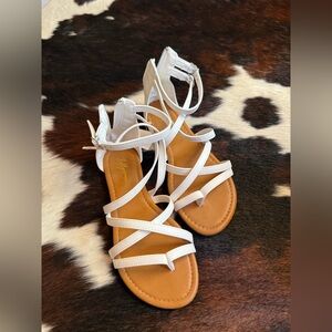 Women's White Strappy Ankle-Tie Sandals